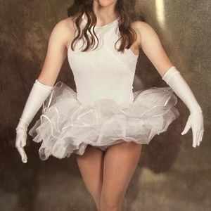 FULL SET White Sequined Dance Costume (+ tutu and fringe shorts)